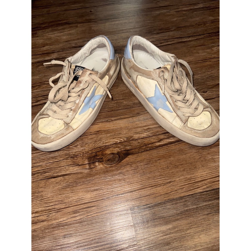 Golden Goose Stardan Sneakers White Blue Fog Leather Distressed Women's Italy 37